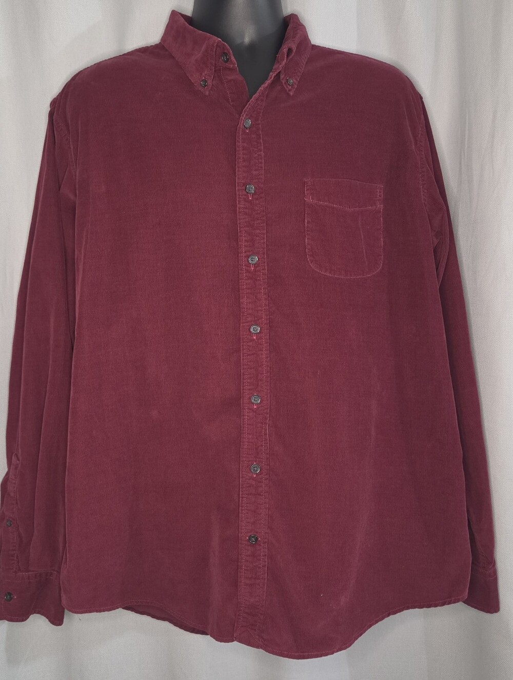 Lands End Men's Button-Down Corduroy Shirt in Deep Burgundy XLT
